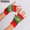 WTEMPO 1Pair Christmas Deer Pattern Knitted Gloves Couple Halloween New Half-finger Mittens Soft Colorful Warm Gloves