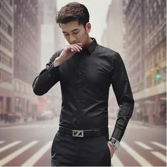 

Мужские деловые рубашки с длинным рукавом, корейский стиль, черные, универсальные, для делового и профессионального стиля. Black