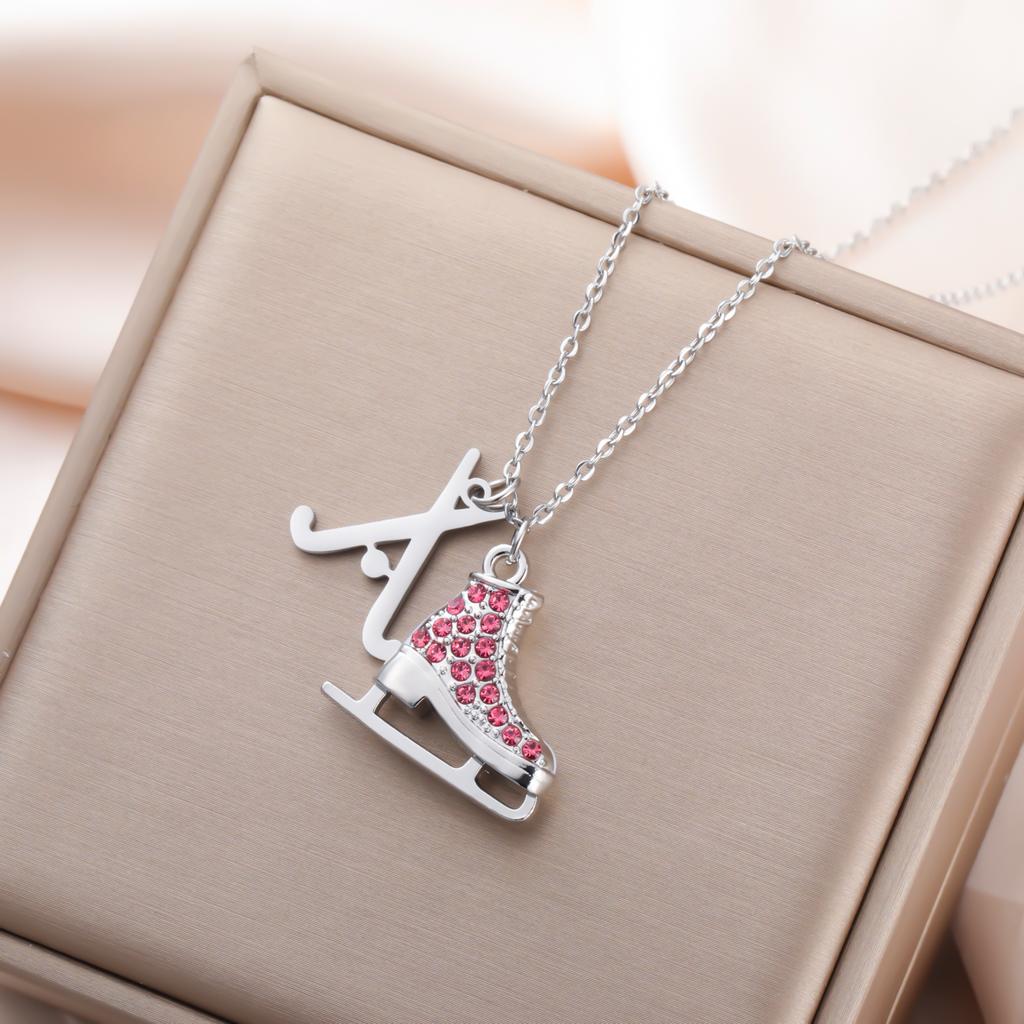 My Shape Colorful Rhinestone Ice Skate Shoes Pendant Necklace Hockey Charm Chains For Women Sports Fan Birthday Jewelry Gift