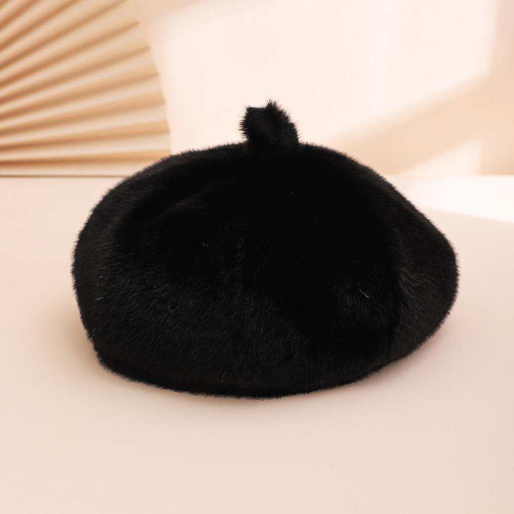Autumn and winter imitation mink octagonal beret with top, cute lady, pumpkin hat, plush warm painter hat