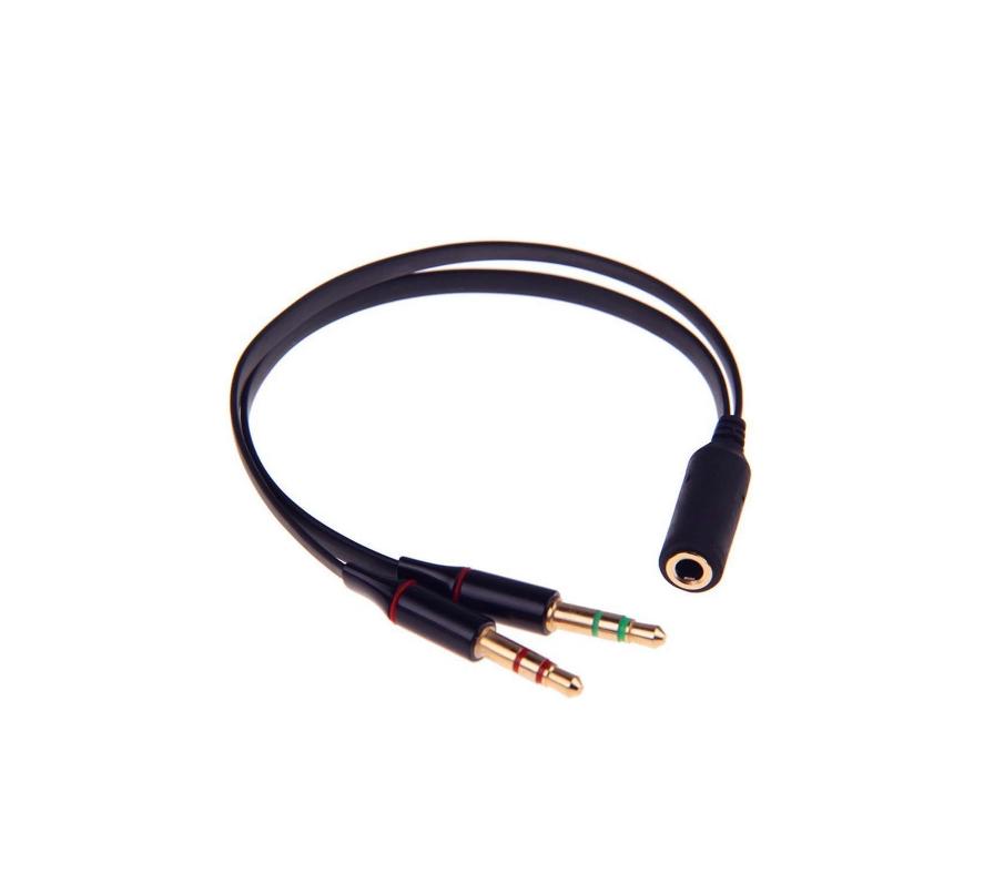 Kabel Płaski Rozdzielający Ze Złączem 3,5Mm Mikrofon Audio Czarny Złoty
