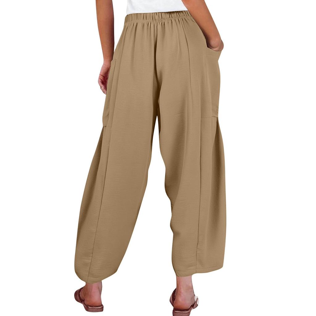 Women Plus Size Wide Leg Pants Middle Waist Summer Baggy Pants With Pockets
