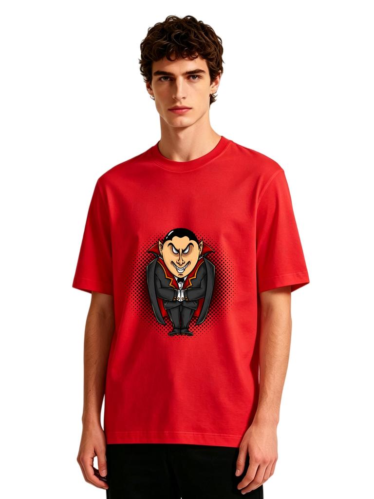 Mens Cartoon Dracula Vampire Graphic Tshirt Funny Halloween Print Casual Short Sleeve White Cotton Tee
