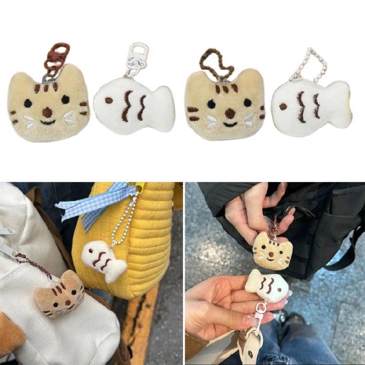 2pcs Little Cat Fish Couple Keychain Cartoon Phone Chain Plush Doll Toy Jewelry