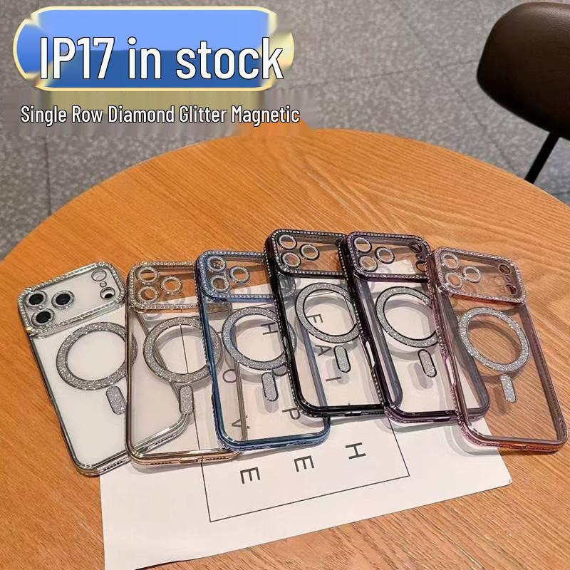 Rhinestone Glitter Magnetic Phone Case for iPhone 17 Pro Max, Apple 16-14 Compatible, Electroplated & Drop-Proof Design