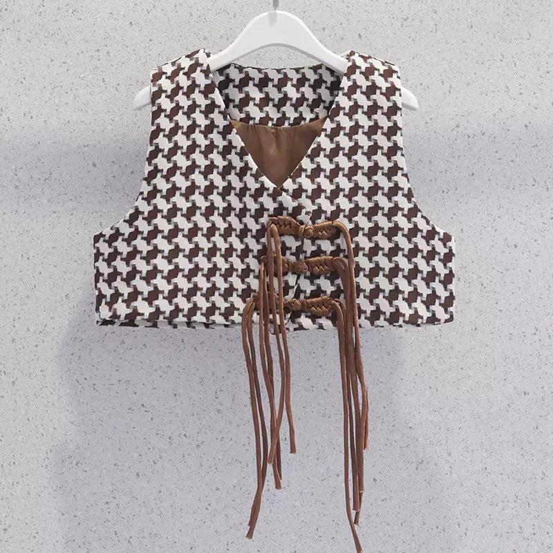 Vestă Pepită pentru Fete și Rochie Cămașă - Stil Coreean Două Piese pentru Primăvară și Toamnă
