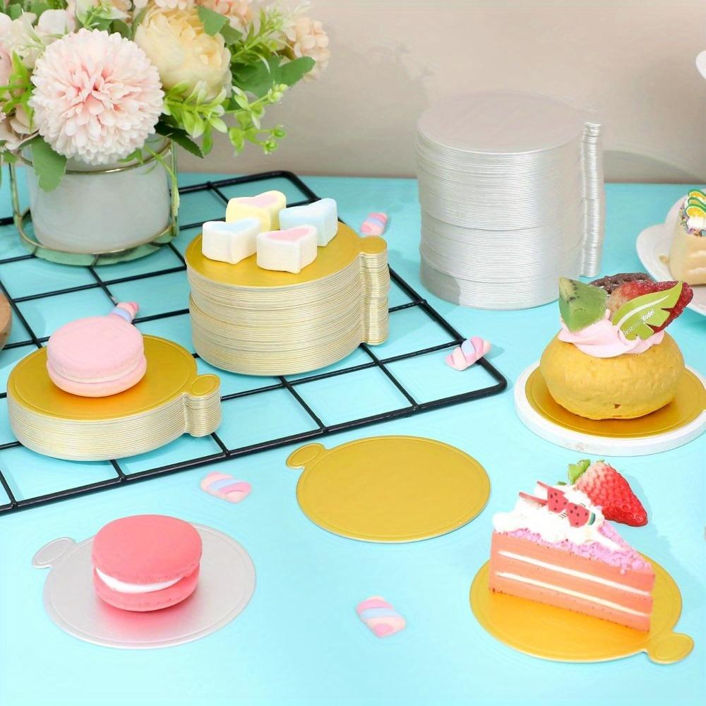 200pcs Mini Cake Boards, 3.2 Inch Gold and Silver Round Cake Cardboard, Circle Cake Bases, Dessert Boards for Cake Decorating, Weddings, Party