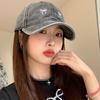 Gorra de Béisbol Bordada con Lazo Coreano para Mujer Niña Algodón Lavado Verano Exterior Sombrero Protector Solar Color Sólido Gorras Ajustables
