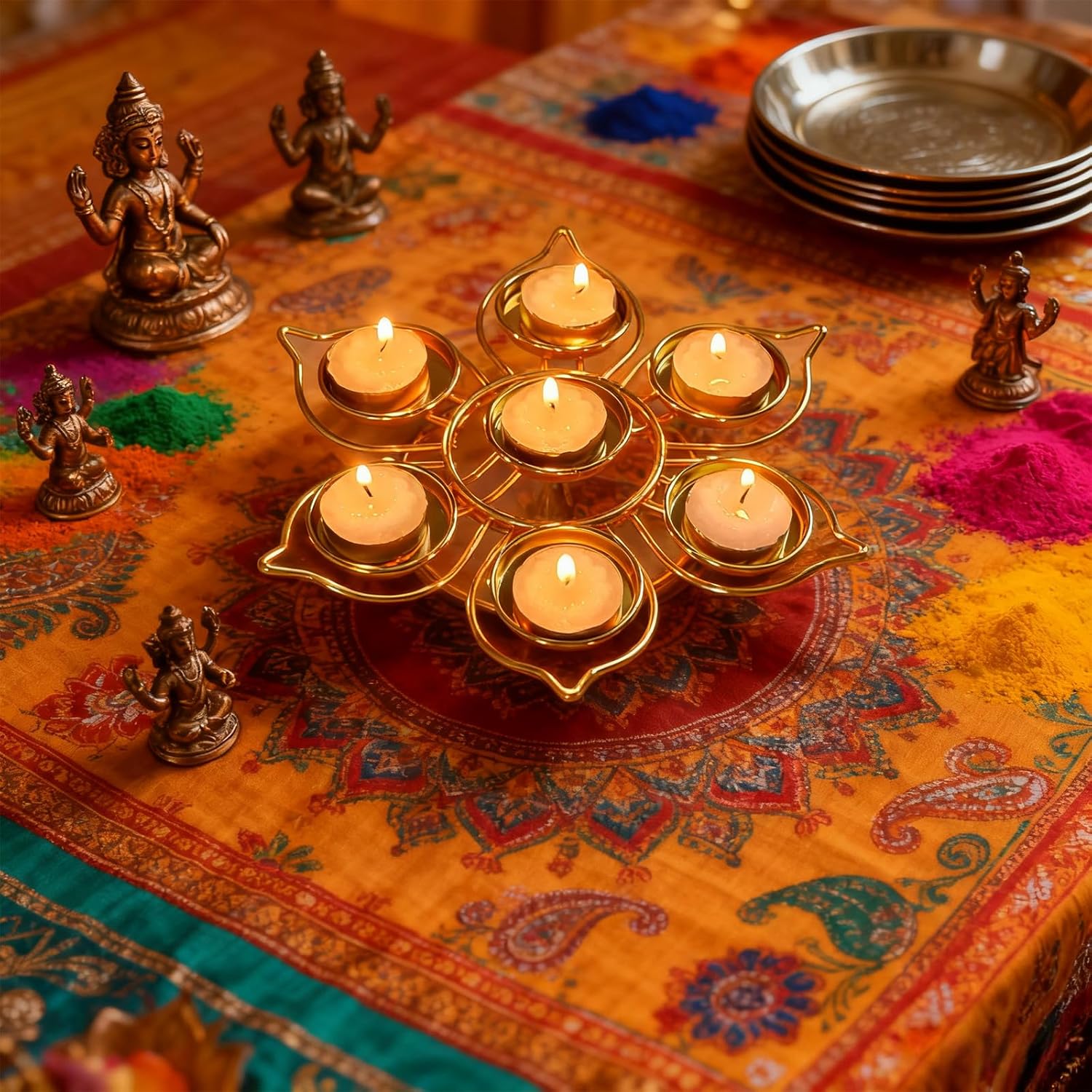 Подсвечник-лотос для чайной свечи, Декор для дома на Дивали, Многоразовый металлический Дия на Дивали для Пуджи, Свадьбы, Наваратри, Подарки на новоселье, Декор для дома