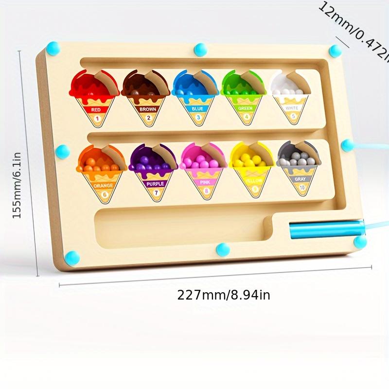 Wooden Puzzle Maze Toy, Focusing On Color Classification and Number Calculation Training, Magnetic Ice Cream Toy for Children Over Three Years Old