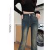 Cement Grey High-Waisted Retro Micro Flare Jeans for Women - Autumn 2025