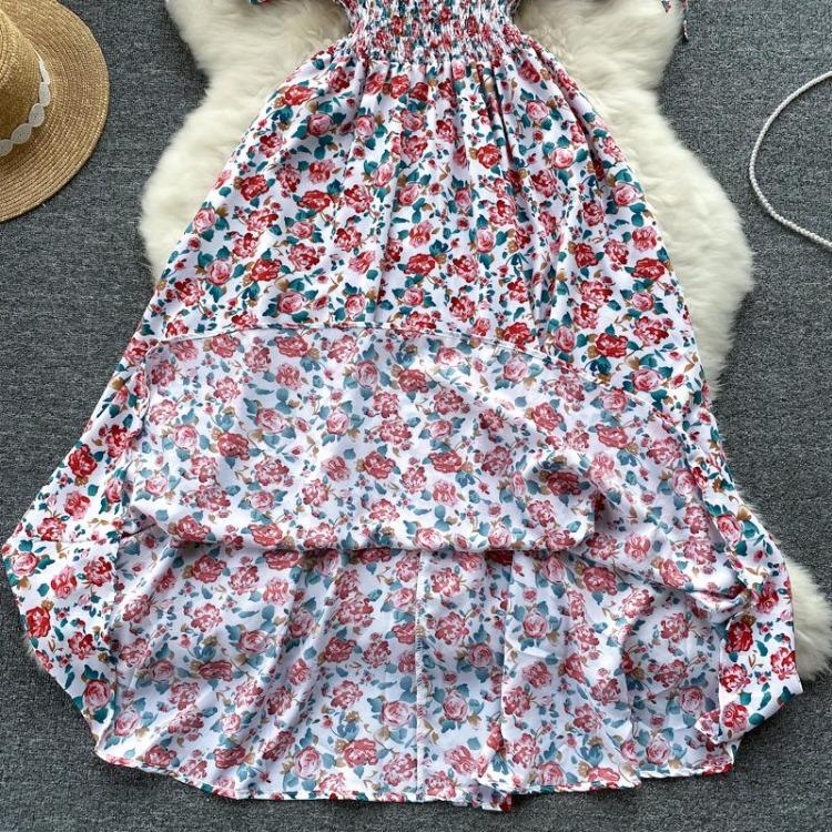 Sommer Blomstermønster V-hals Kort Erme Høy midje A-linje Hverdagskjole Kvinner Vår Ankellengde