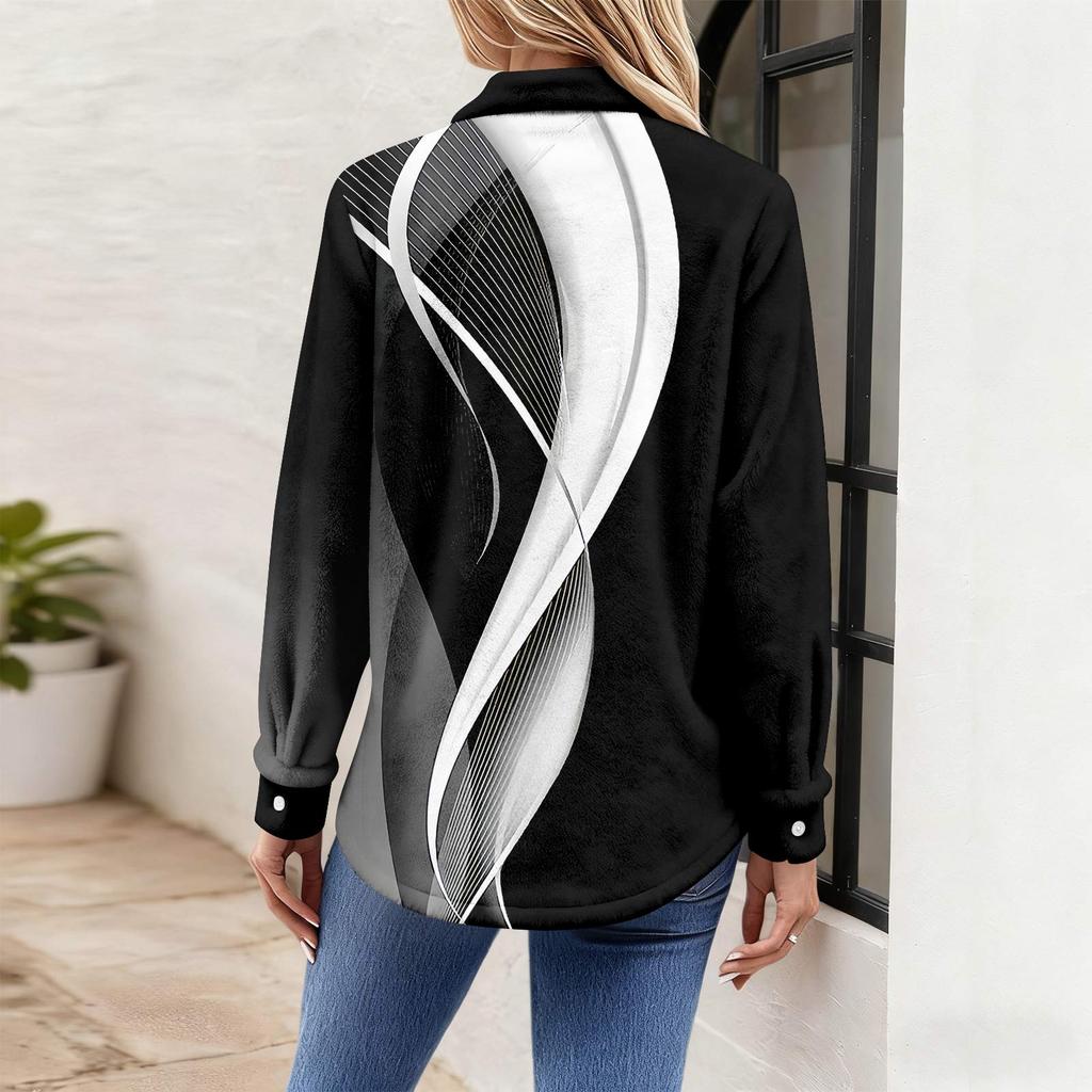 Camicia da donna, camicetta, stampa, bottoni, manica lunga, casual, basic, colletto, regolare