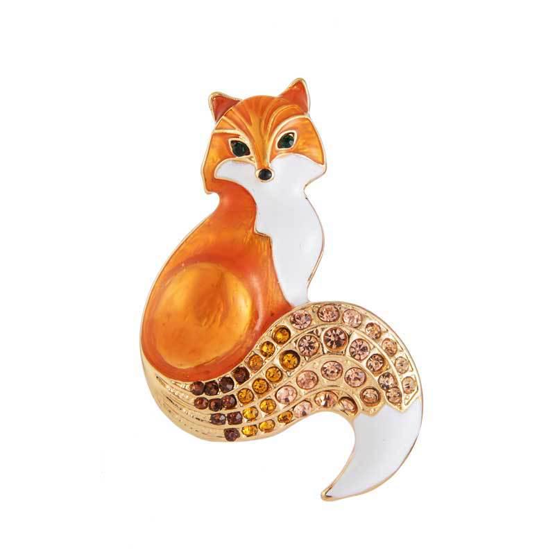Stylish Alloy Fox Brooch with Crystals in Multiple Colors
