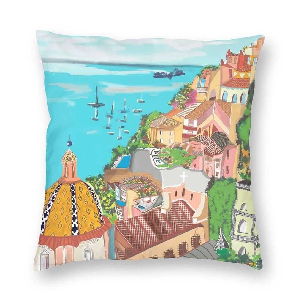 Positano Mon Amour Square Pillowcase Polyester Linen Velvet Printed Zip Decorative Pillow Case Home Cushion Cover X