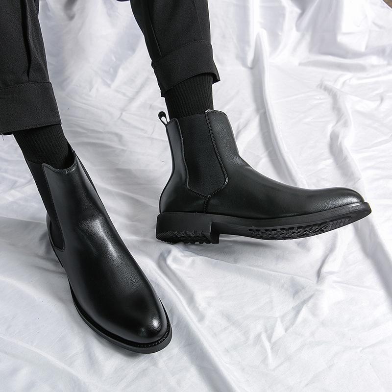British Style Men's Plus Size Chelsea Ankle Boots - Autumn Winter Fashion, European American Trend, Leather, Slip-on