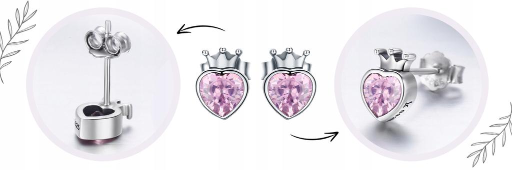 S925 Earrings, Hearts, With A Crown Of Cubic Zirconia For A Princess