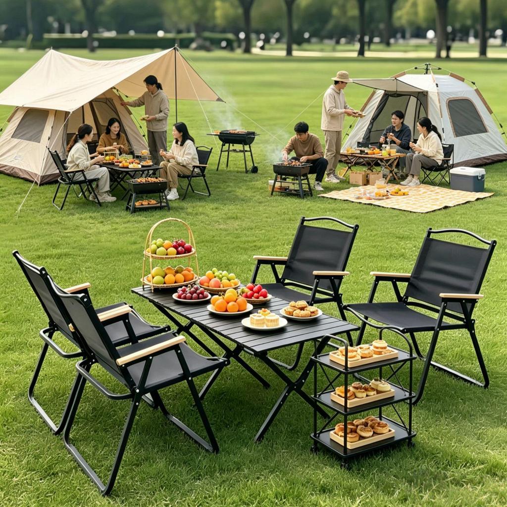 Portable Outdoor Folding BBQ Table & Chairs Set for Camping & Picnic