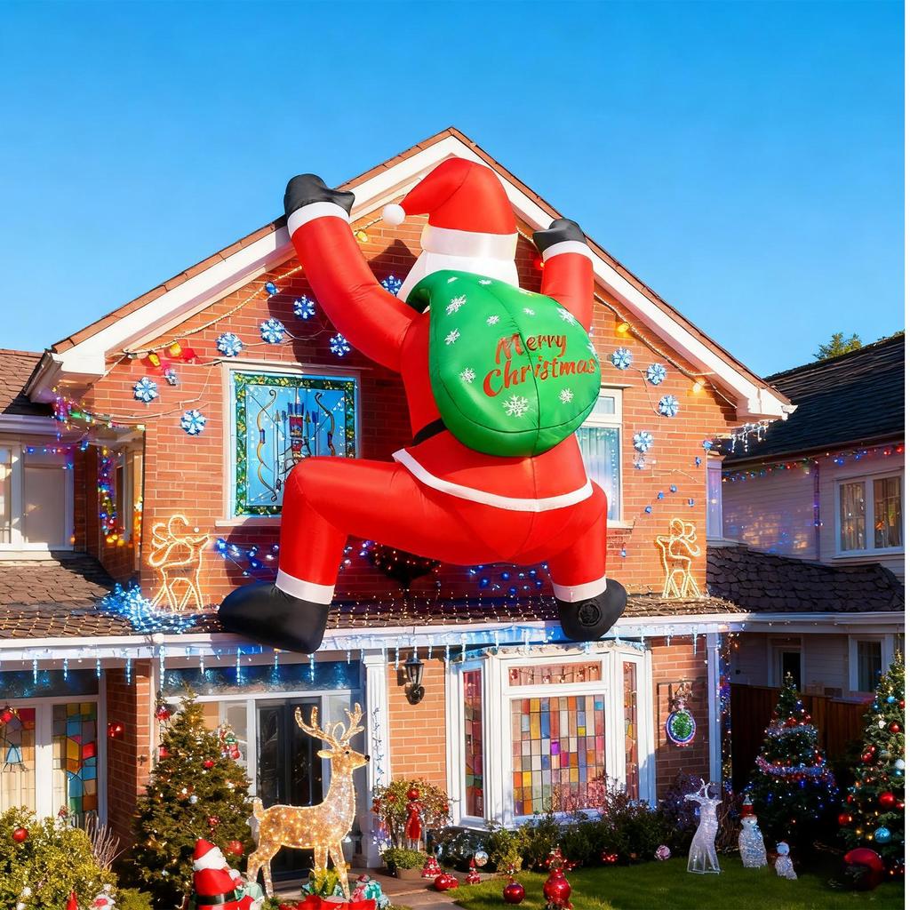 Juluppblåsbar Jultomte 1,8m Klättrande Jultomte Med Inbyggd LED Uppblåsbar Julhelgsdekoration För Trädgård