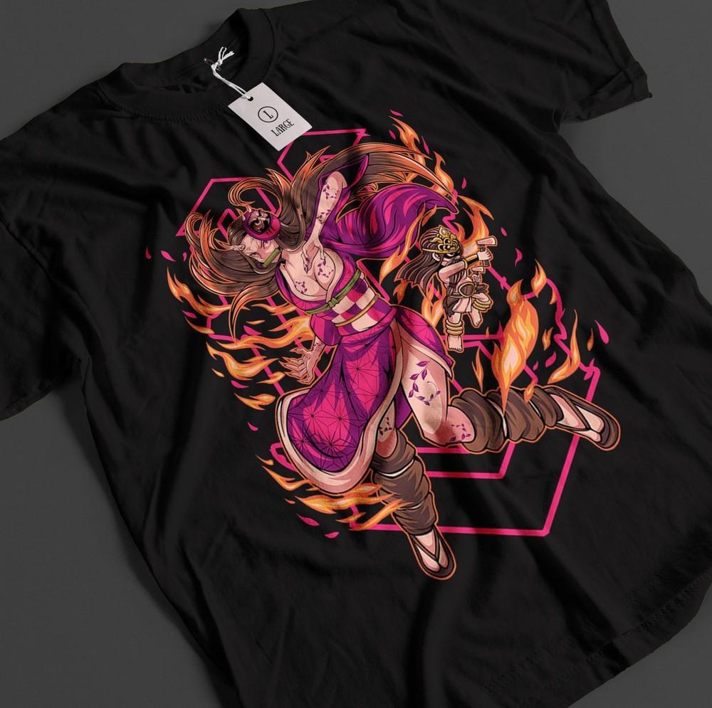 

Рубашка Истребитель демонов Футболка Незуко Футболка Тандзиро KNY Аниме Зеницу Топ Аказа Мудзан Футболка M