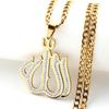 Islamische Arabische Allah Gott Voller Strassstein Anhänger Halskette für Männer Frauen Edelstahl Goldfarbe Muslimische Kette Amulett Schmuck