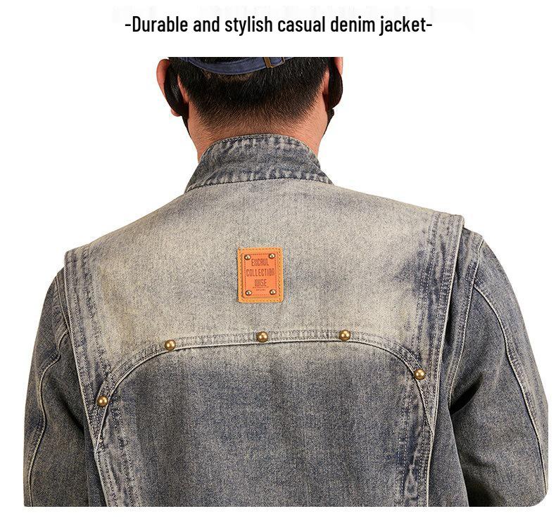 Xintang Men's Heavyweight Gradient Denim Jacket - 2024 Retro Workwear Edition
