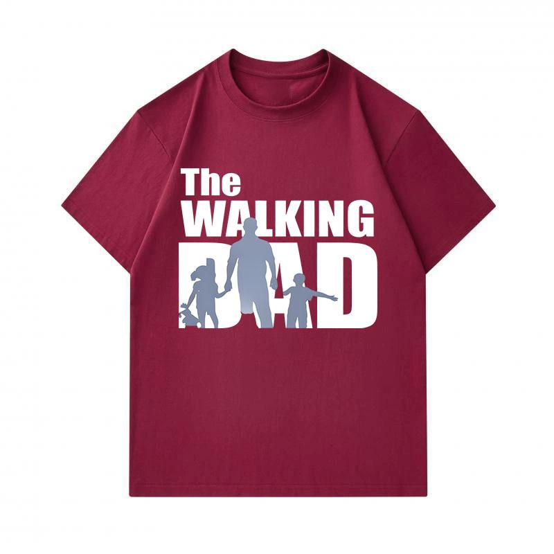 Men's 100% Cotton Crew Neck Short Sleeve T-shirt, Casual The Walking Dad Family Silhouette Printed Comfortable Lightweight Daily Wear Top for Summer