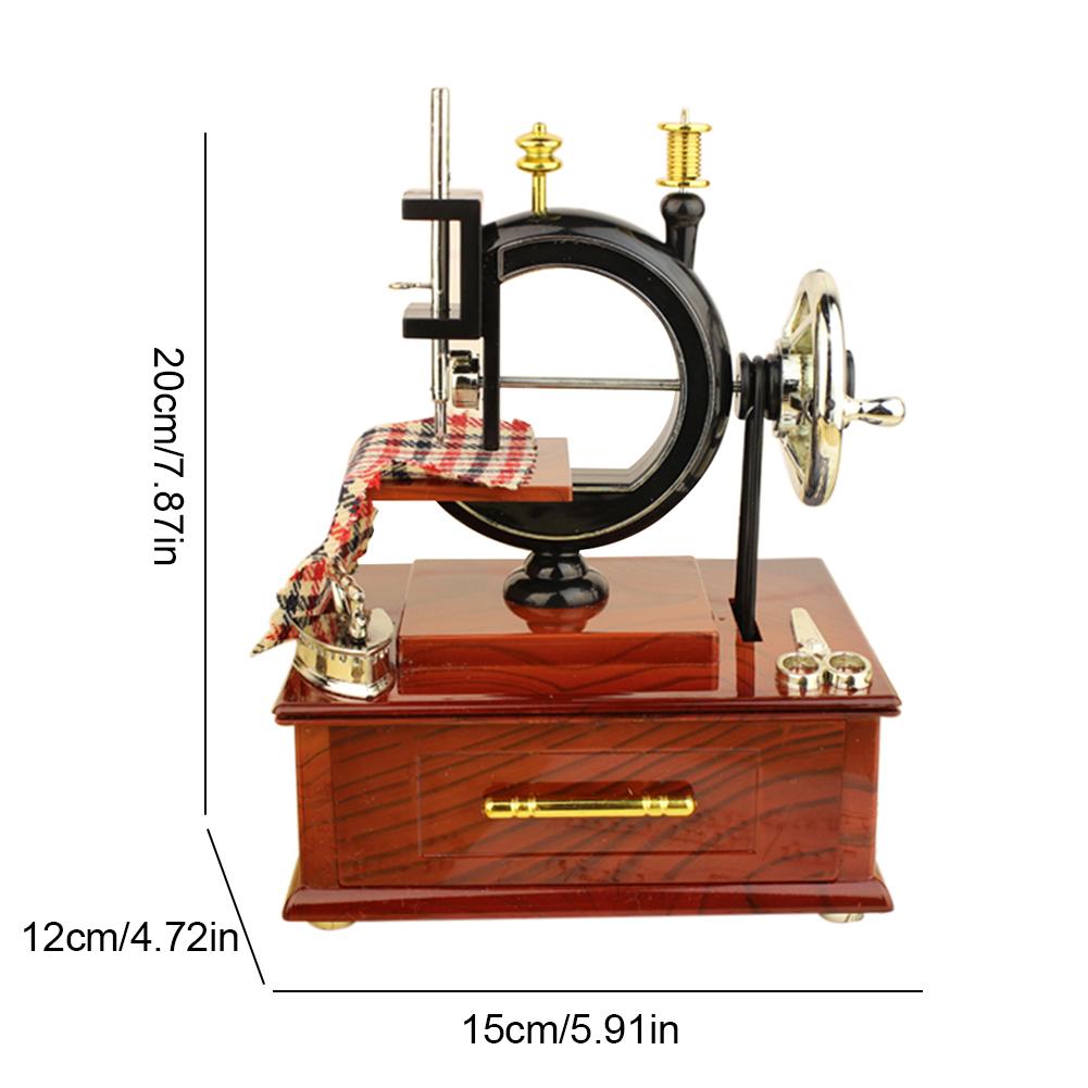 Simulation Sewing Machine Music Box Kids Retro Toy Jewelry Box Resin Craft Desktop Ornaments Home Decor for Christmas Gift