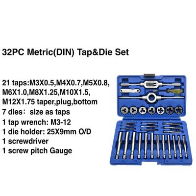 32 PCS HSS Kılavuz ve Pafta Seti Metrik Anahtar Kesim M3M12 El Diş Açma Aracı Tungsten Karbür Kılavuz Kalıp