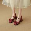 Mary Jane High Heels Women's Lace Bow Single Shoes 2025 Spring New Shallow Mouth Women's Shoes Small Height