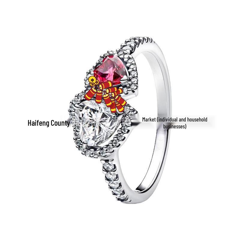 Women's Fashion S925 White Copper Ring with Diamond Inlay - Light Luxury Couple's Niche Design