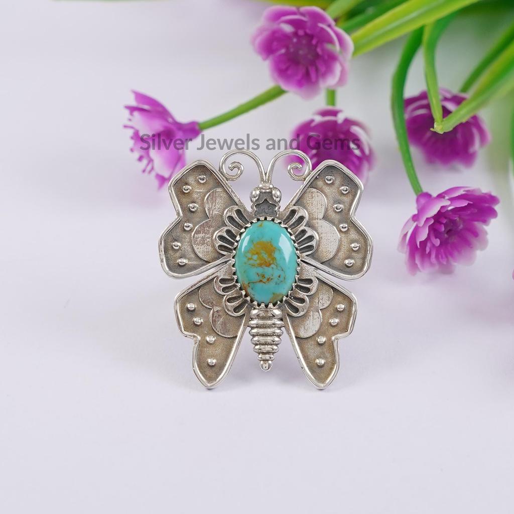 Butterfly Ring, 925 Sterling Silver Ring, Kingman Turquoise Handmade Ring, Gemstone Ring, Birthday Ring, Native American Ring