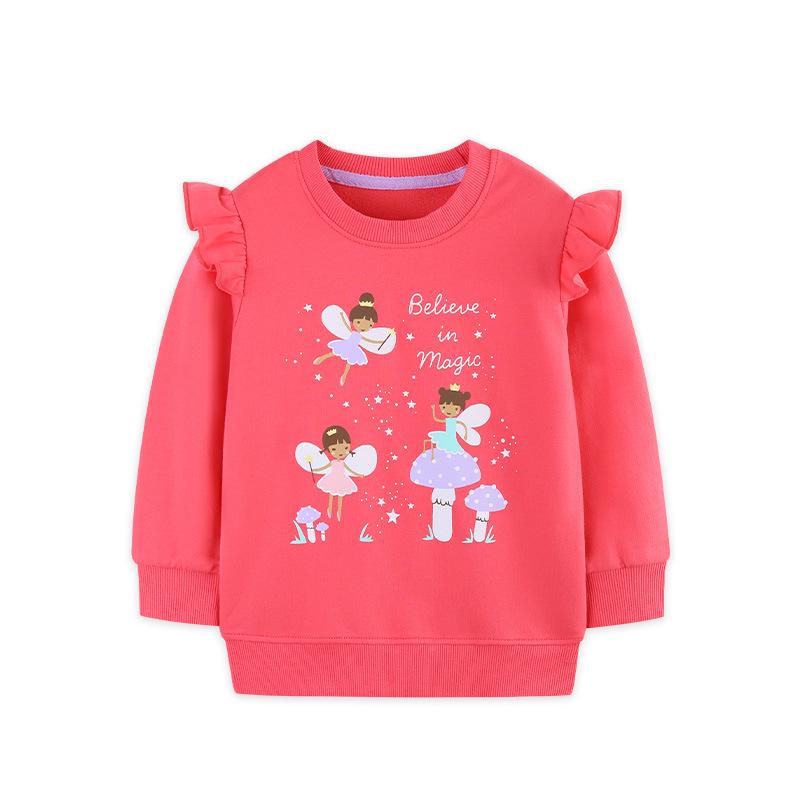 Autumn 2025 Girls Round Neck Sweatshirt - Cute Cartoon Batwing Sleeve Pullover 120cm