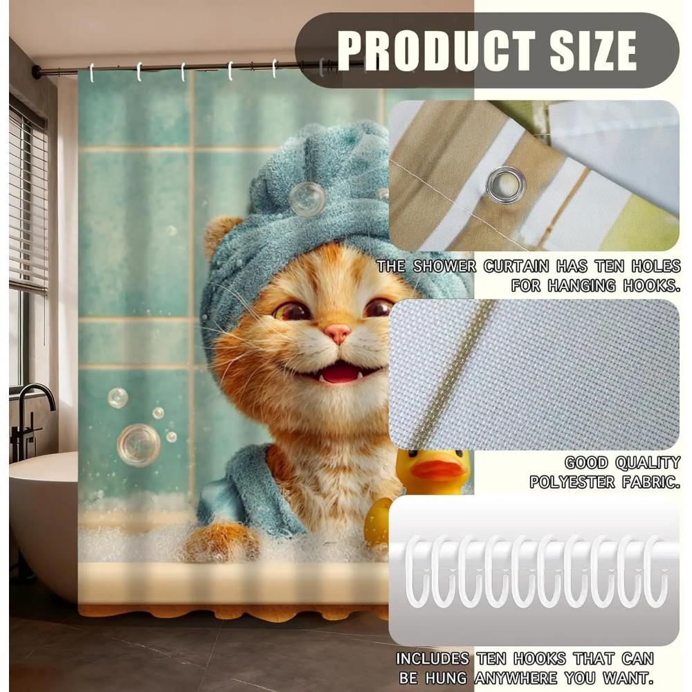 Cat Bath Time Printed Shower Curtain Whimsical Animal Artwork For Pet Lover Bathroom Decor