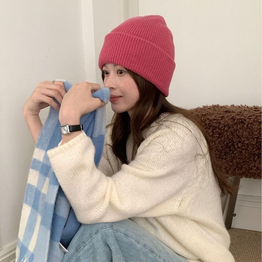 Women Pure Wool Knit Hat With Double Layer Warmth For Winter Casual Wear
