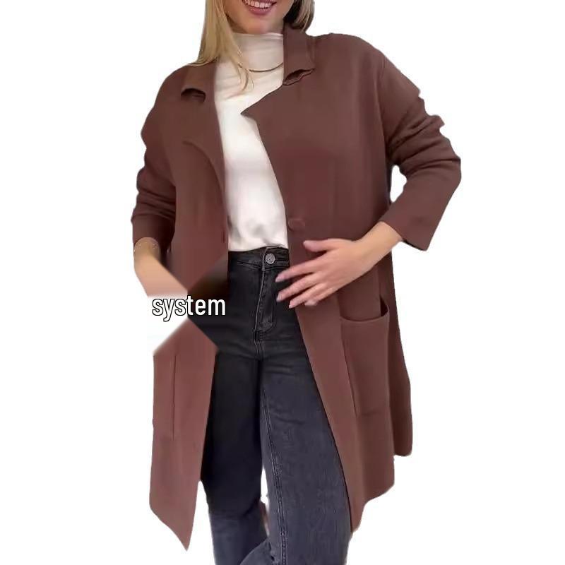 2024 Women's Fashion Woolen Coat: European & American Style, Long Sleeve, Turn-Down Collar, Pockets for Autumn & Winter