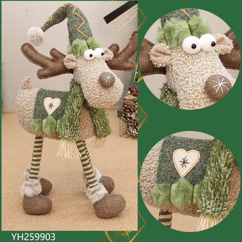 Cross-border Reindeer Plush Toy: Green Fabric Fawn Christmas Ornament for Hotel Window Display
