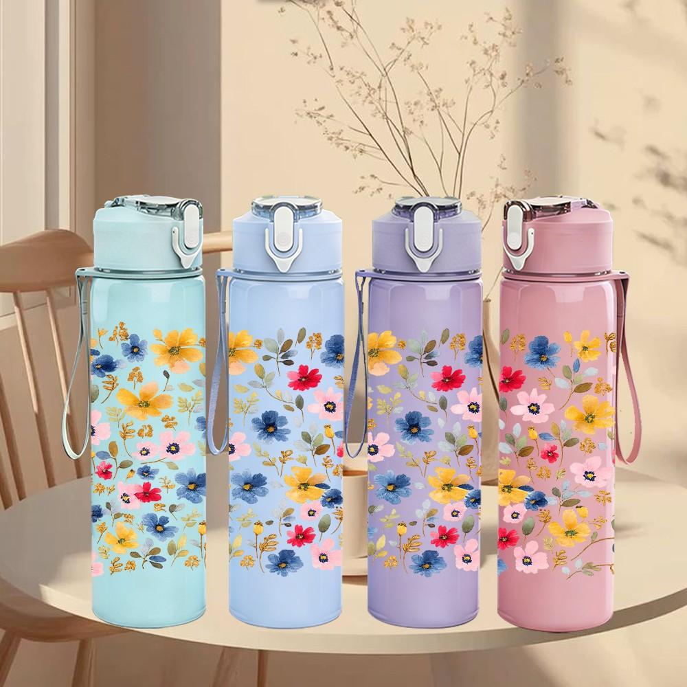 1PC Ditsy Summer Blossom 750ml Color Plastic Sports Water Bottle Leakproof Flip Straw Lid Suitable for Sports Office Home Use