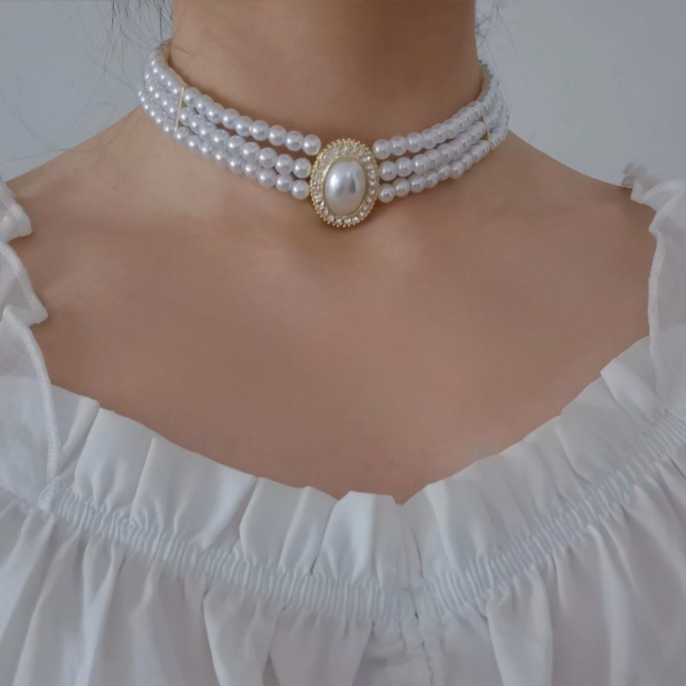 Clavicle Chain Pearl Pendant Jewelry Accessories Pearl Choker Retro Pearl Necklace  Birthday Gift