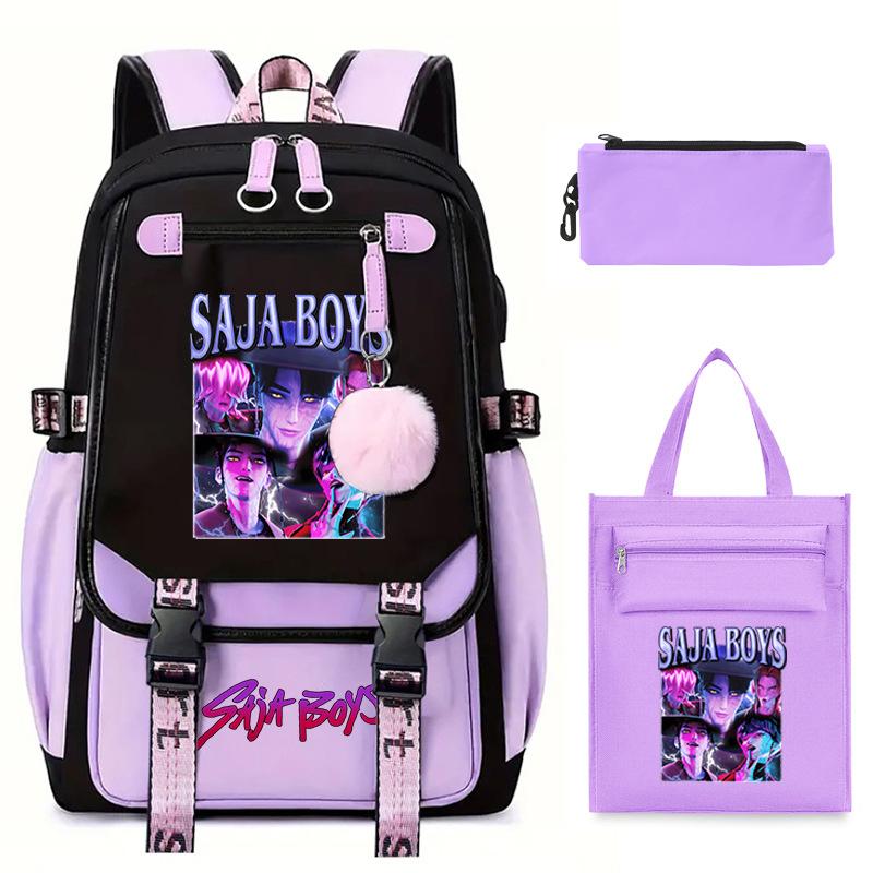 Sac à dos décontracté pour étudiant imprimé K-Pop Anime Dessin animé Sac fourre-tout tendance Trousse à crayons Ensemble