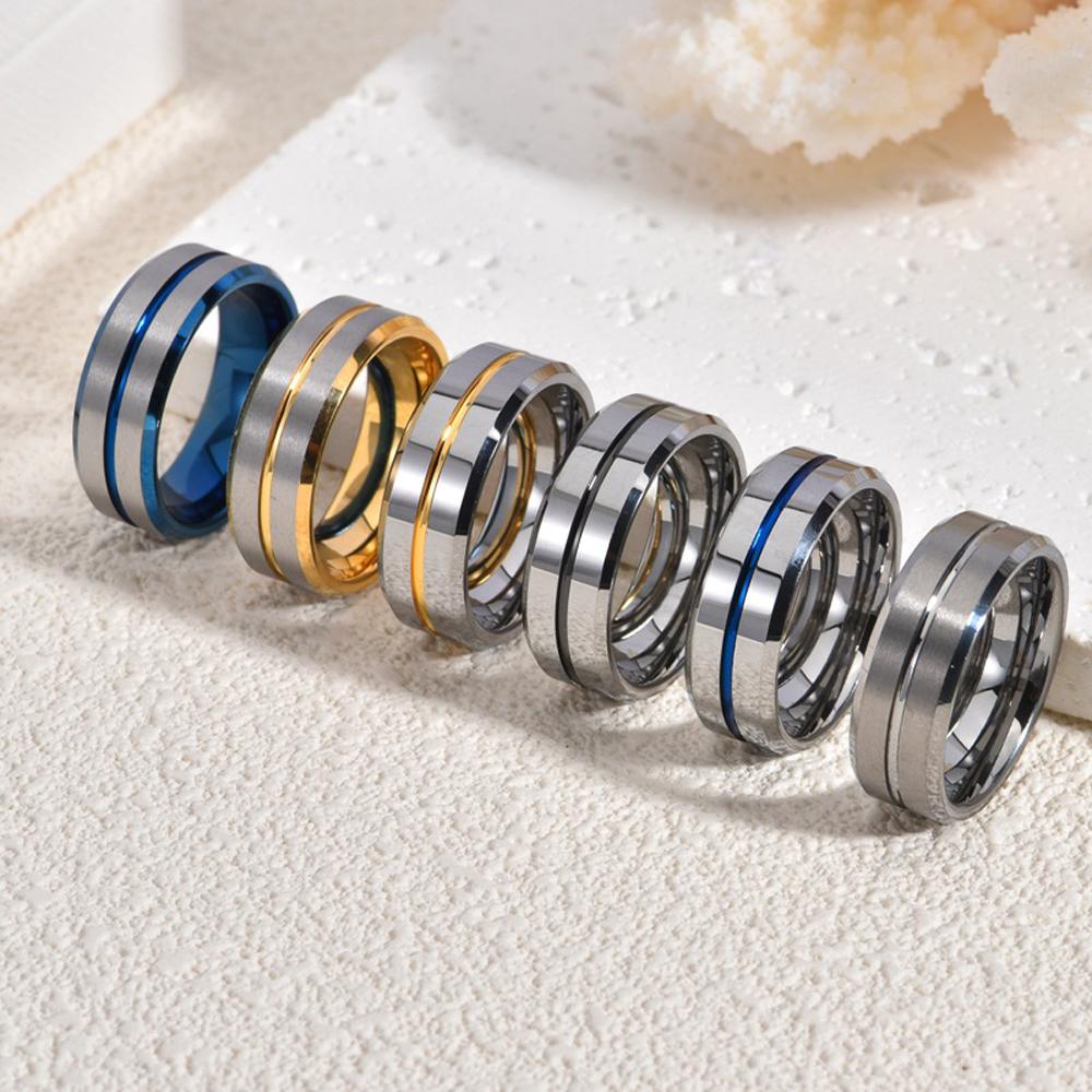 Unisex 8MM Tungsten Carbide Ring For Men's Beveled Edge Groove Wedding Band Hip Hop Jewelry Gifts
