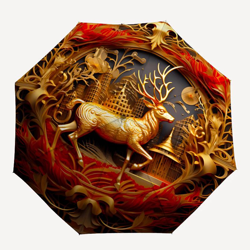 

1pc Golden Deer Sculpture Umbrella - Portable Home Essential, Durable Iron Frame with Rod Structure, Fashion Lovers yy250910132