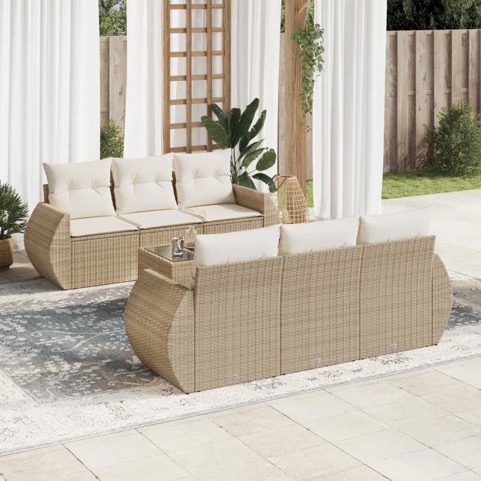 VidaXL Salon de Jardin avec Coussins 7 pcs, Canapés de Terrasse, Ensemble de Meubles de Patio, Mobilier d'Extérieur, Beige 3221107