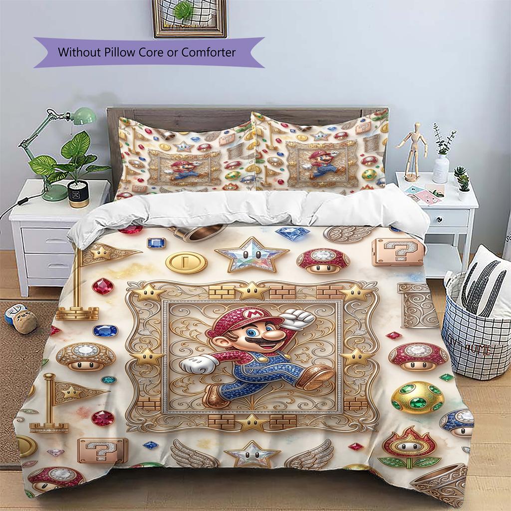 Mario Jumping Action Duvet Cover & Pillowcases, Mario Fan Vibrant Bedding, Perfect Gift.chl