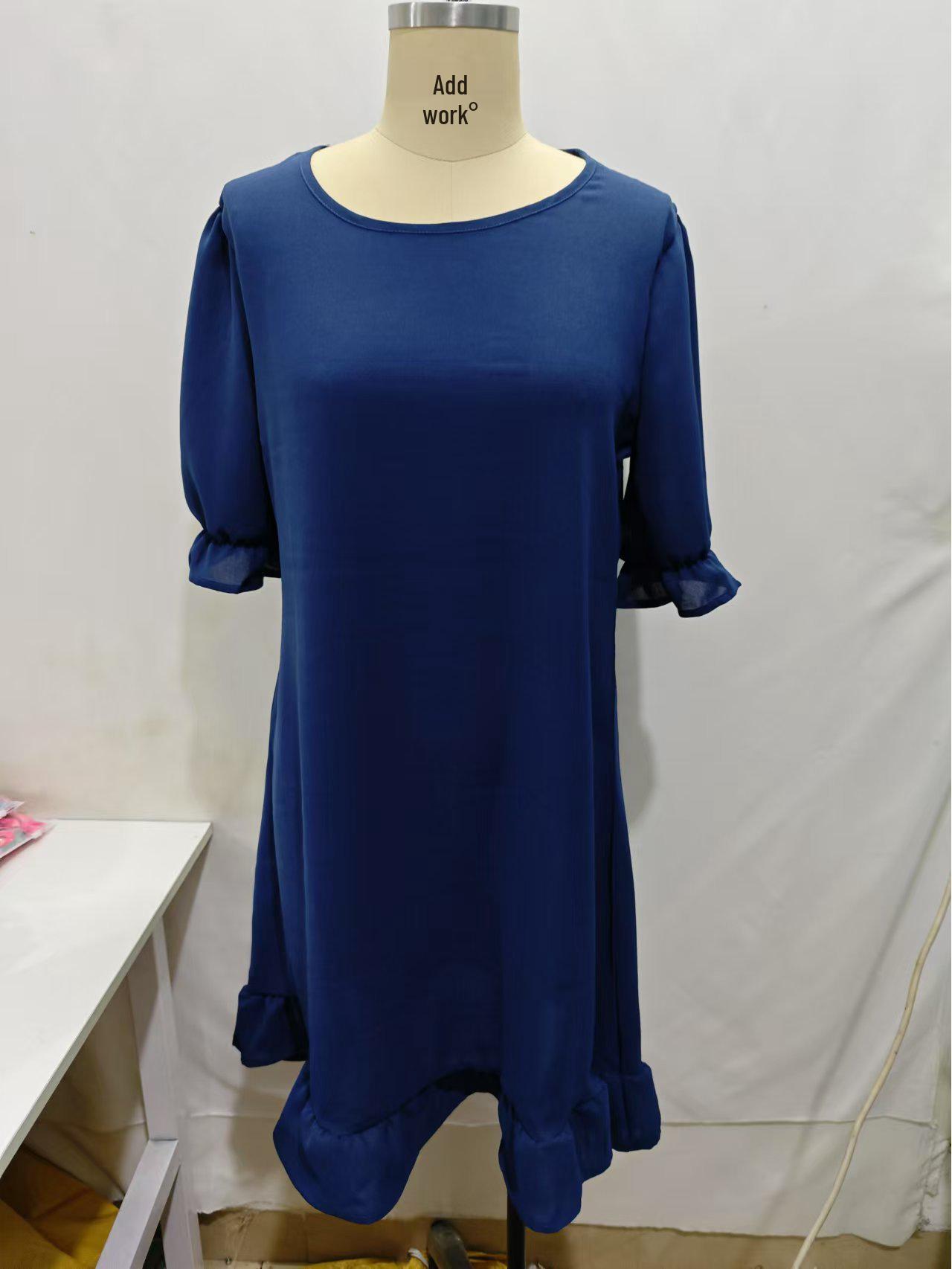 

Женское ретро хлопково-льняное платье миди с рукавом до локтя и круглым вырезом, свободное платье-свинг на весну/лето 2024 Large