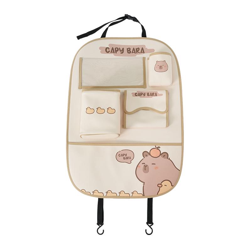 Capybara Car Storage Bag: Anti-Dirty, Anti-Kick, Cartoon Leather Trash Can