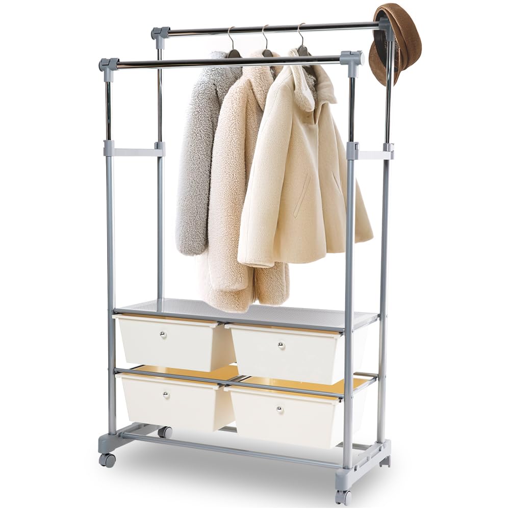 

Вешалка Iris Plaza Двойной ящик для хранения Колесики Высота Ширина Белая Стойка, Полка, В комплекте, В комплекте, 83~129см, 122.5~163.5см, CHLK-8342,