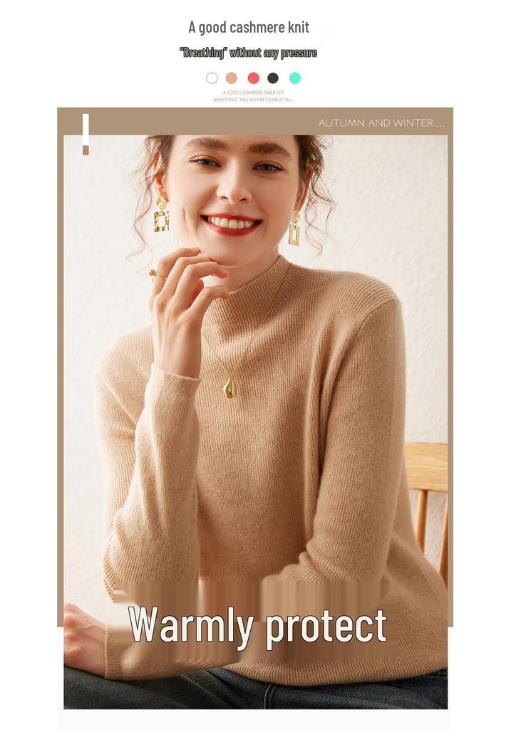 Women's Soft Cashmere Half-High Neck Knitwear - Cozy, Commuting, Daily Wear, Perfect for Layering.