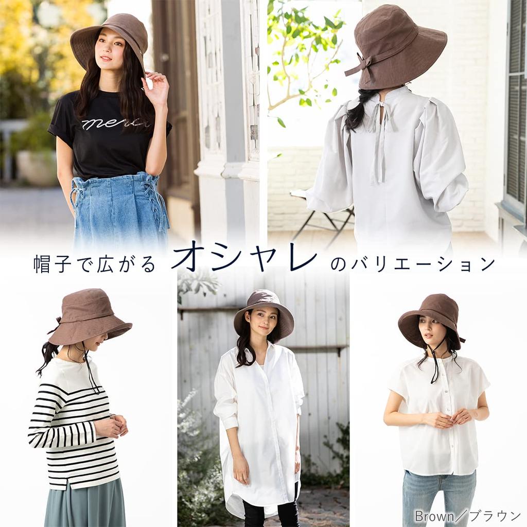 QUEENHEAD UV Protection Wide Brim Hat with Smaller Plus Size UV Actress Hat Charm, Face, Women's Hat, Protection, [XL 58.5-61cm - Brown]