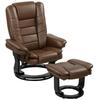 Faux Leather 135 Degrees Reclining Chair and Footstool - Brown